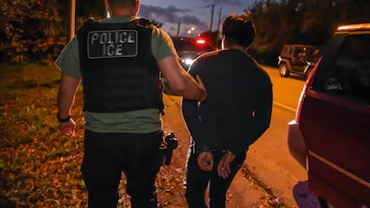 An arrest after a raid in West Palm Beach, Florida, on February 13, 2025.